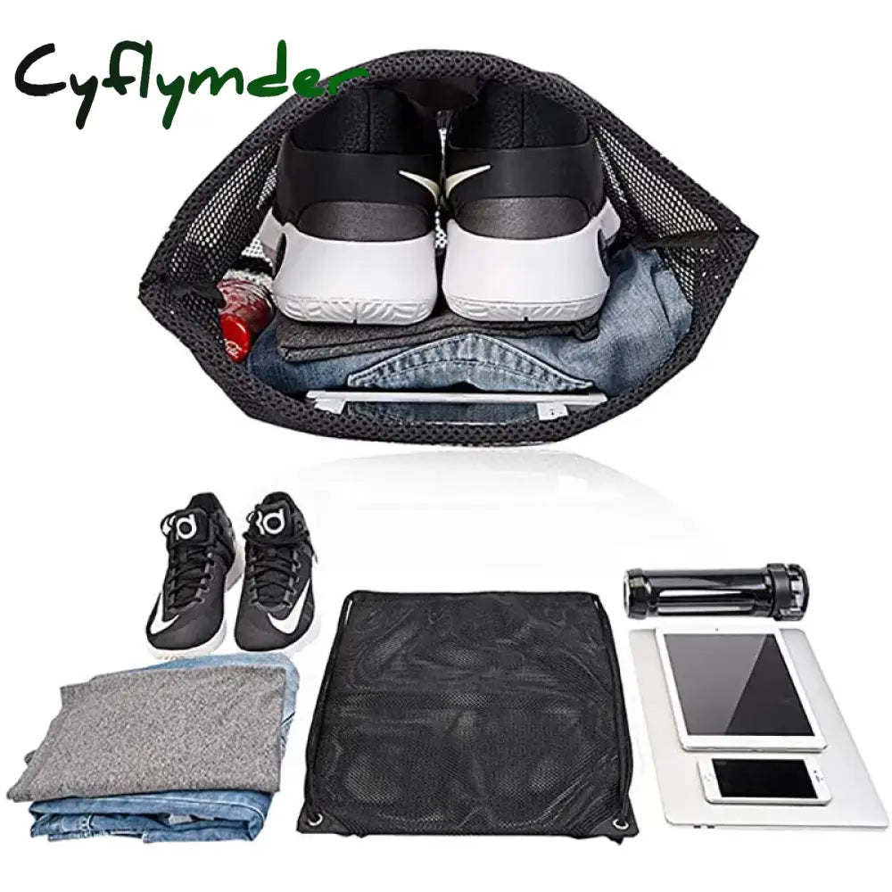 Cyflymder Portable Supermarket Fruit And Vegetable Drawstring Strap Pocket Beach Cloth Mesh Storage