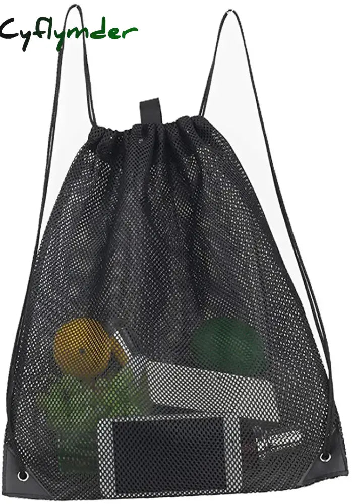 Cyflymder Portable Supermarket Fruit And Vegetable Drawstring Strap Pocket Beach Cloth Mesh Storage
