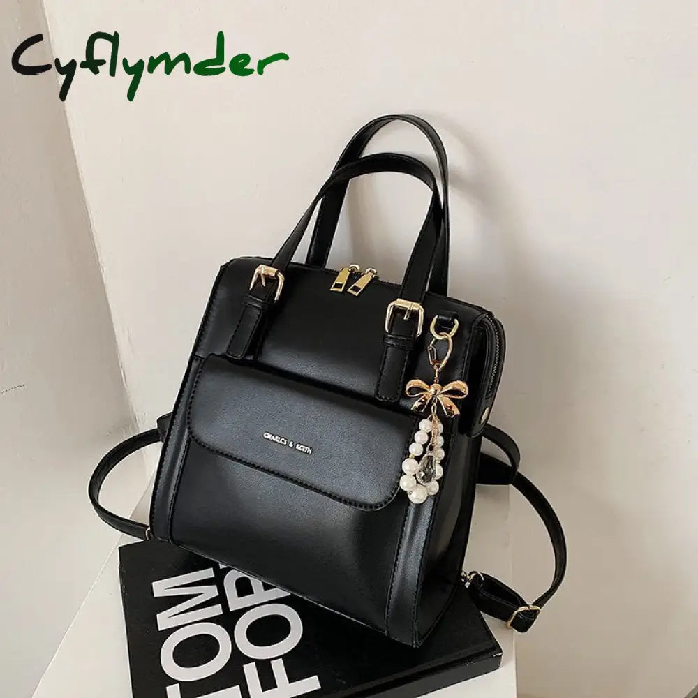 Cyflymder Preppy Style Bow Faux Pearl Beaded Decor High Quality Women’s Backpacks Pu Leather