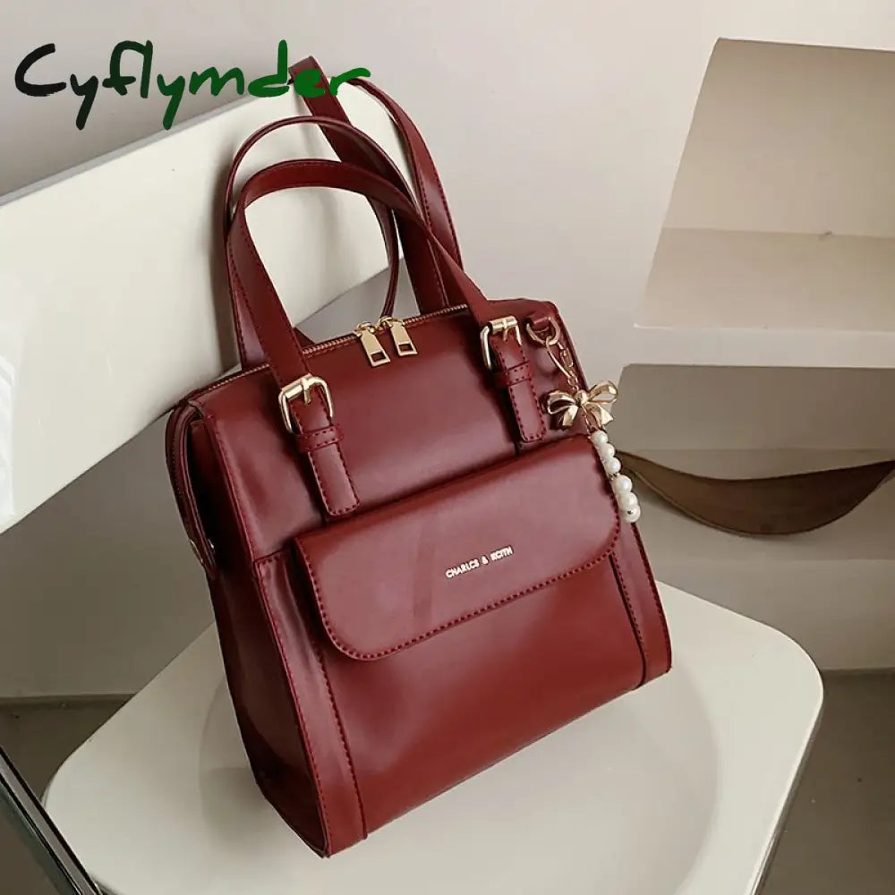 Cyflymder Preppy Style Bow Faux Pearl Beaded Decor High Quality Women’s Backpacks Pu Leather