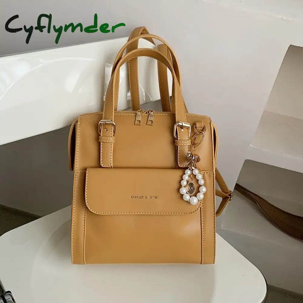 Cyflymder Preppy Style Bow Faux Pearl Beaded Decor High Quality Women’s Backpacks Pu Leather