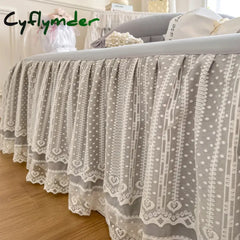 Cyflymder Princess Style Lace Bed Skirt + Pillowcases Bedding Bedspreads Sheet Pink Lace Bedding Set Solid color Bed