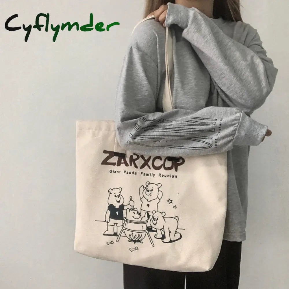 Cyflymder Print Student Shoulder Bags For Women Casual Tote Letter Large Capacity Interior Zipper