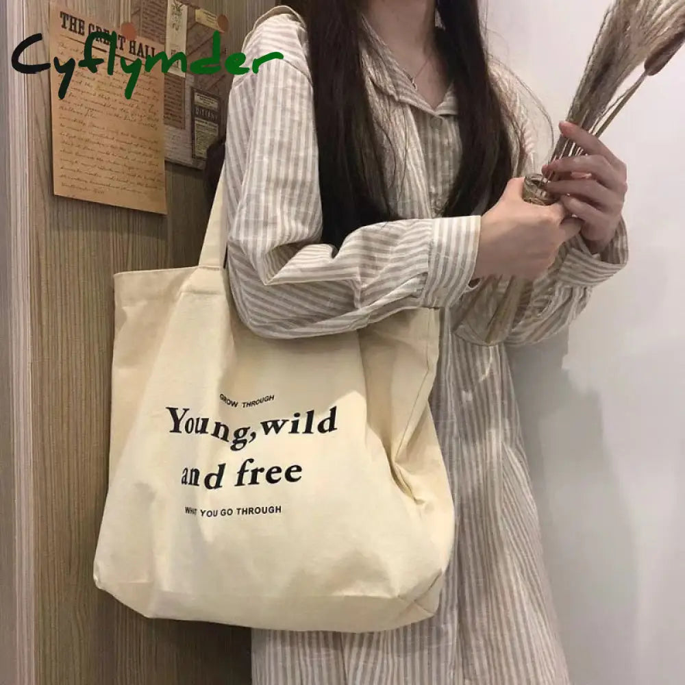 Cyflymder Print Student Shoulder Bags For Women Casual Tote Letter Large Capacity Interior Zipper