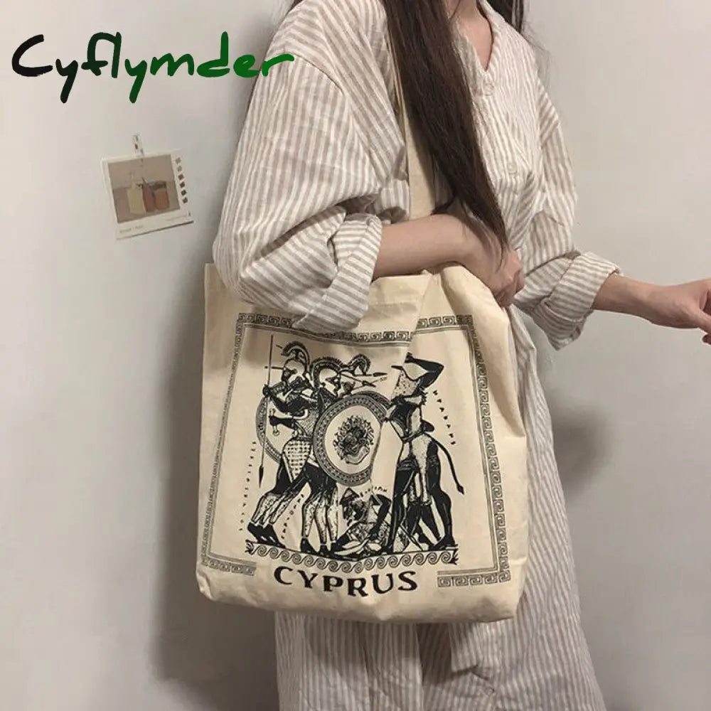 Cyflymder Print Student Shoulder Bags For Women Casual Tote Letter Large Capacity Interior Zipper