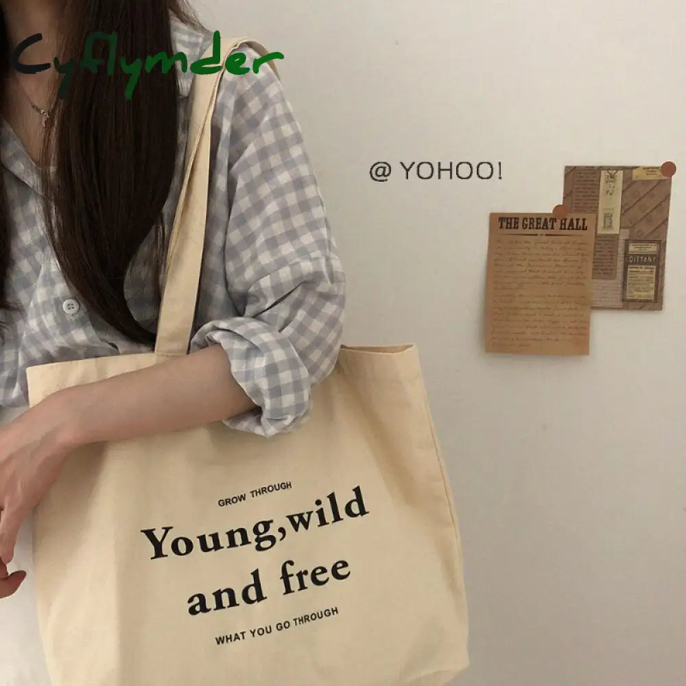 Cyflymder Print Student Shoulder Bags For Women Casual Tote Letter Large Capacity Interior Zipper