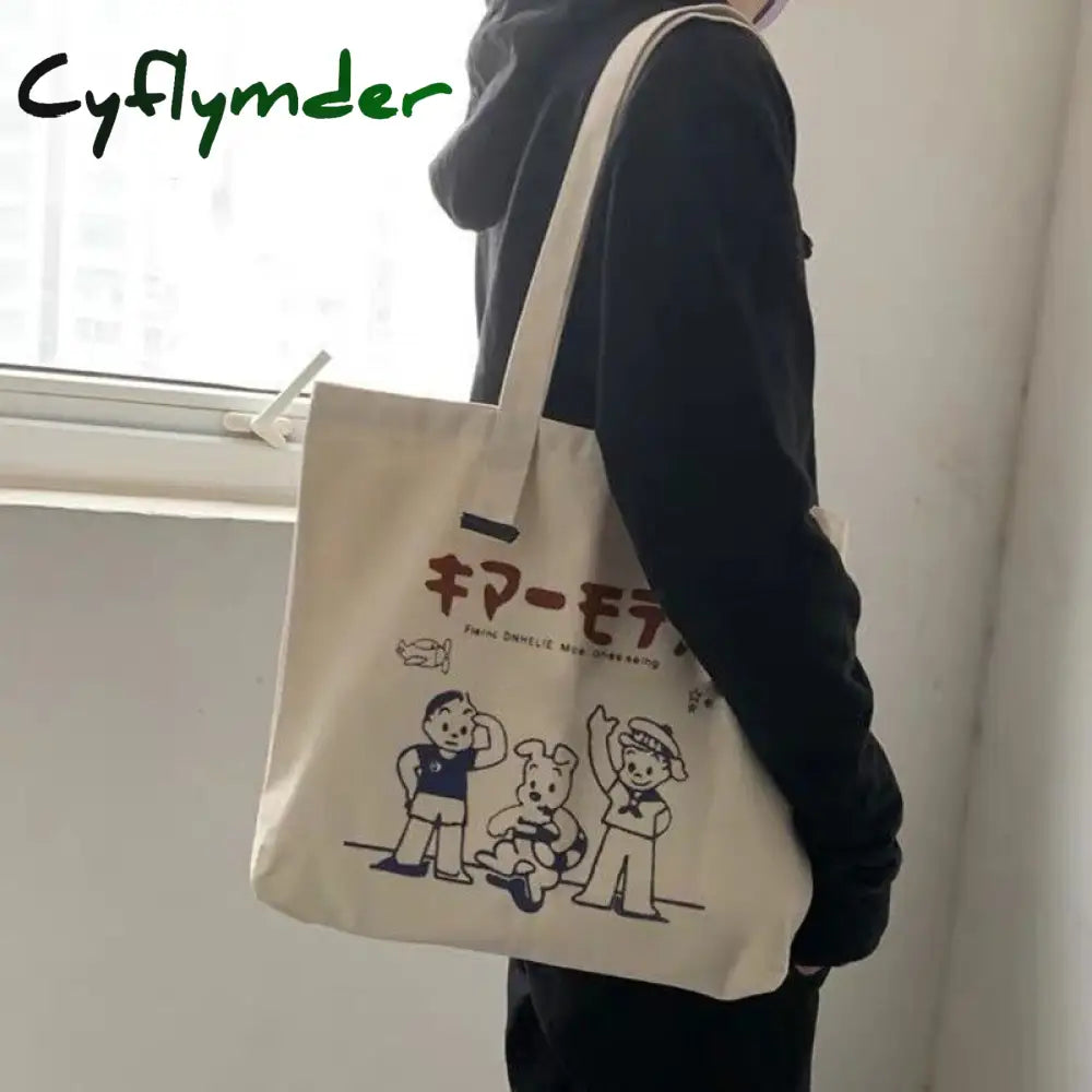 Cyflymder Print Student Shoulder Bags For Women Casual Tote Letter Large Capacity Interior Zipper