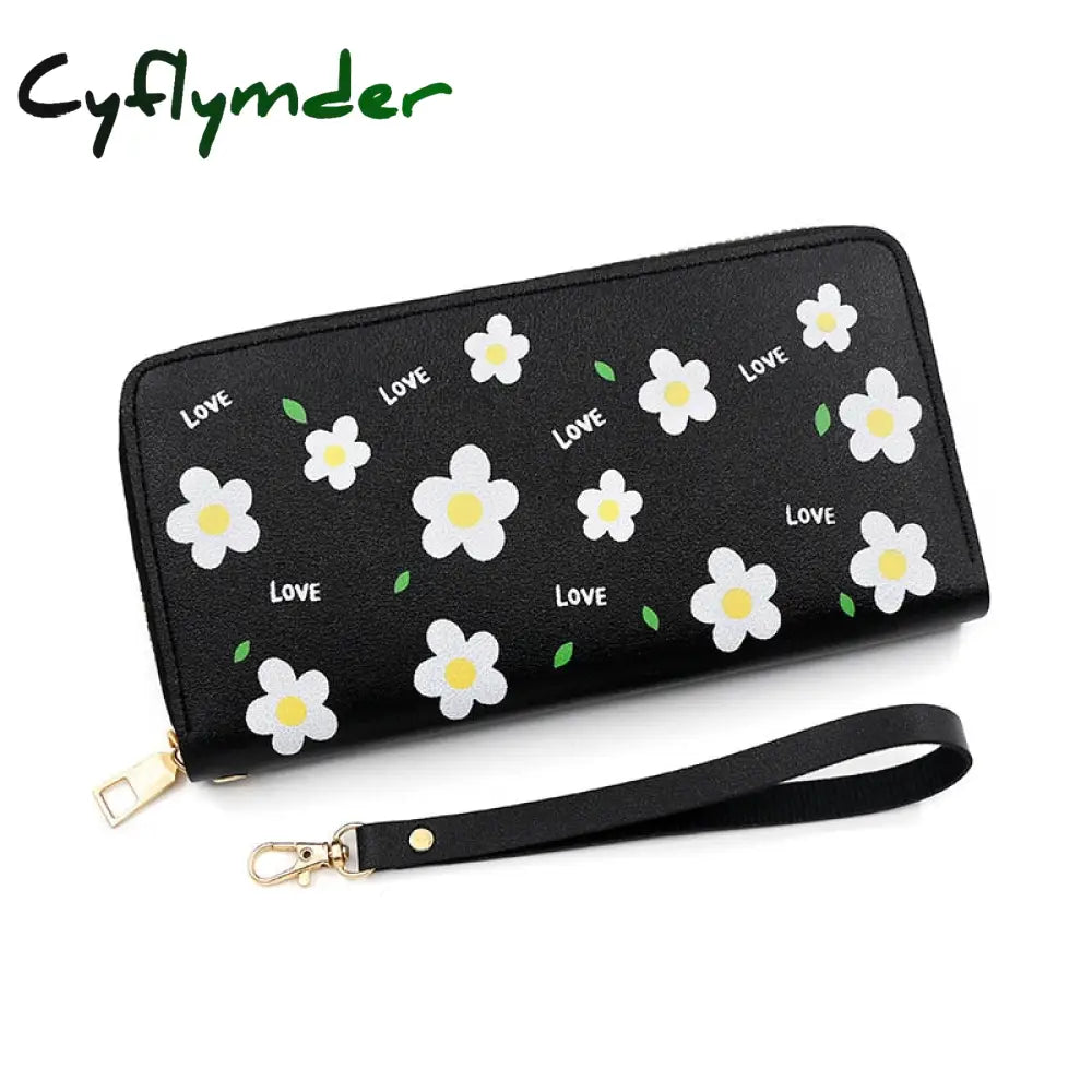 Cyflymder Print Women Long Wallets Pu Leather Large-Capacity Zipper Purse Mobile Phone Clutch Money