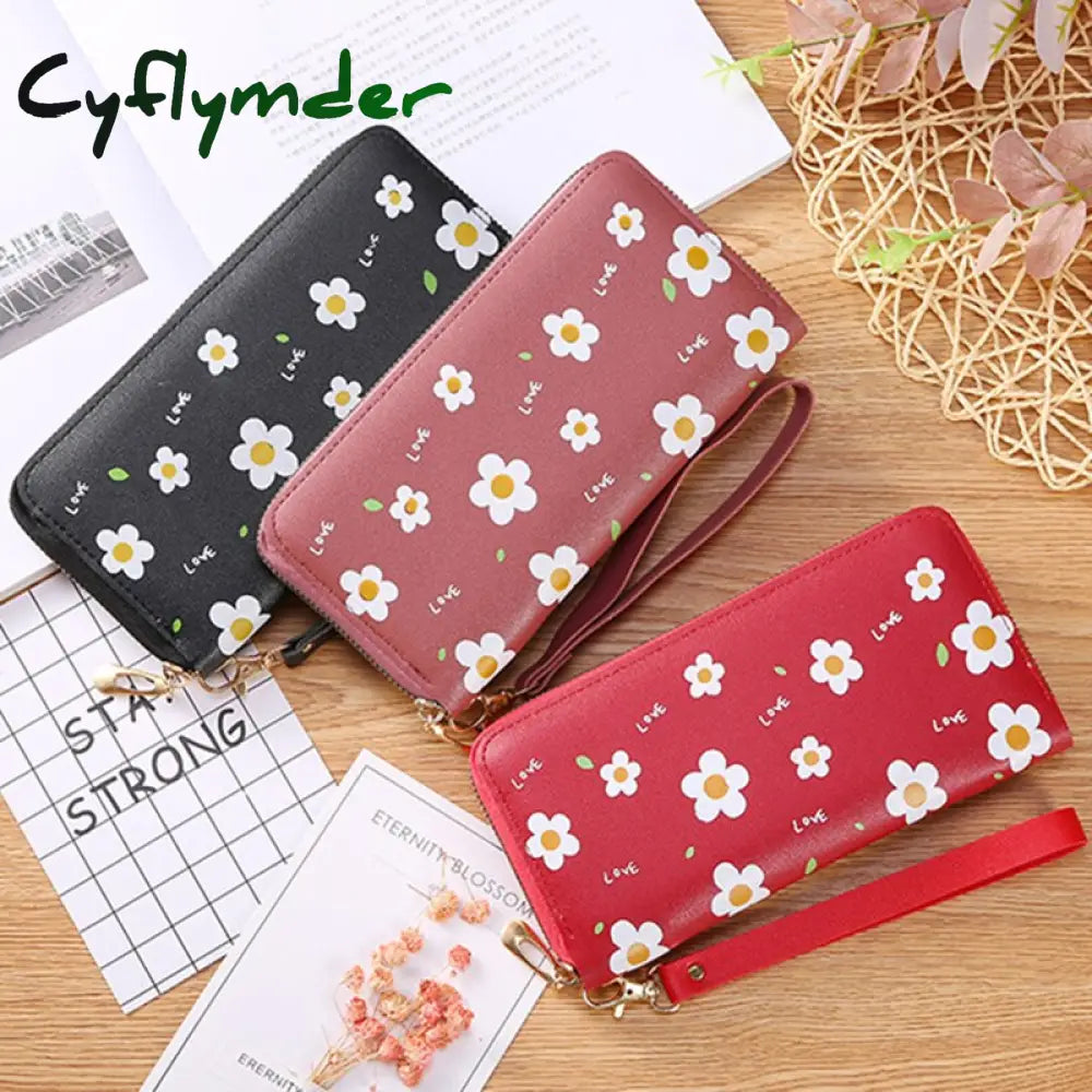 Cyflymder Print Women Long Wallets Pu Leather Large-Capacity Zipper Purse Mobile Phone Clutch Money