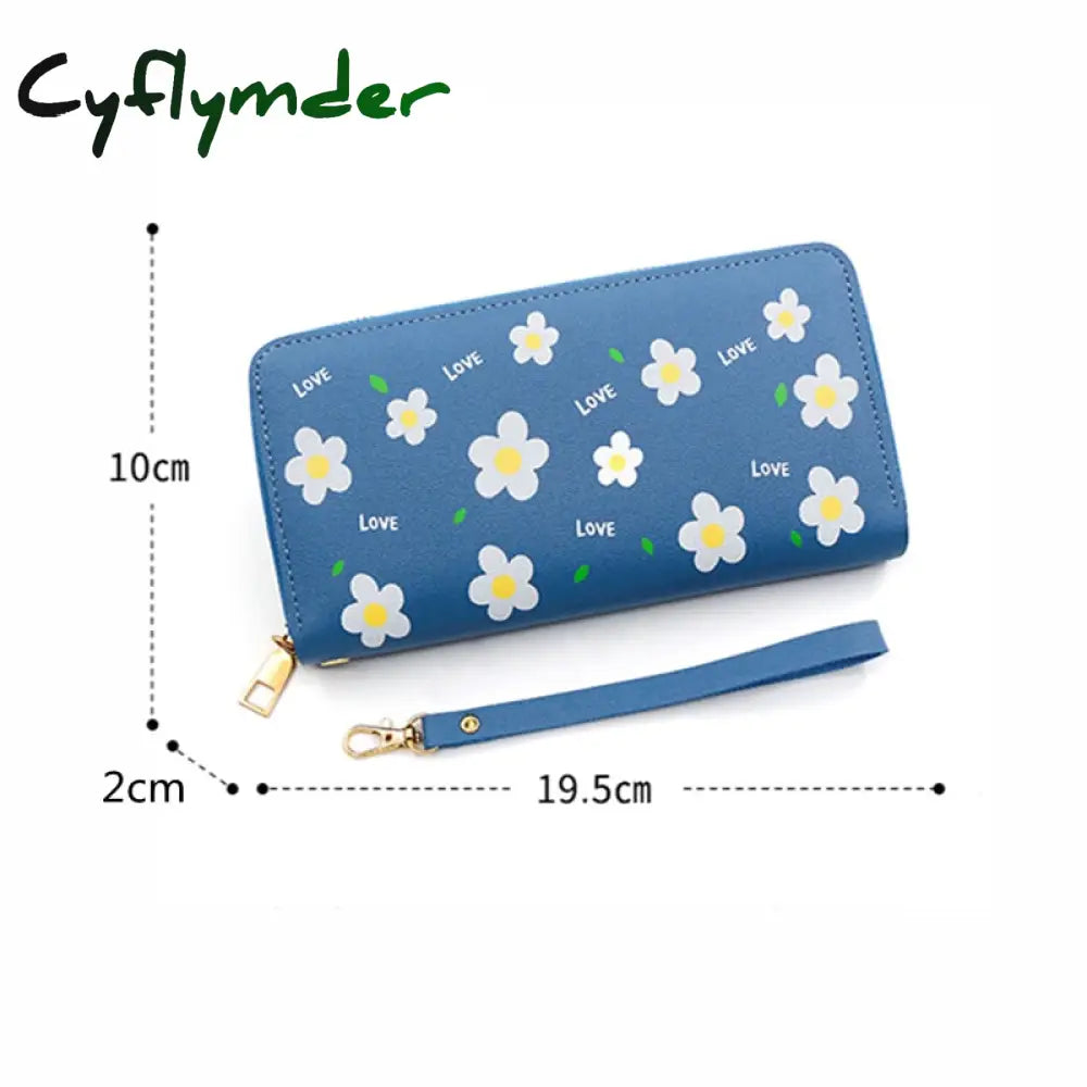 Cyflymder Print Women Long Wallets Pu Leather Large-Capacity Zipper Purse Mobile Phone Clutch Money