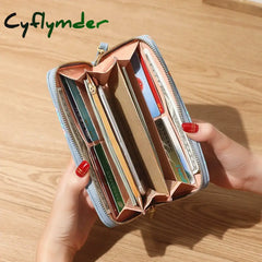 Cyflymder Print Women Long Wallets Pu Leather Large-Capacity Zipper Purse Mobile Phone Clutch Money