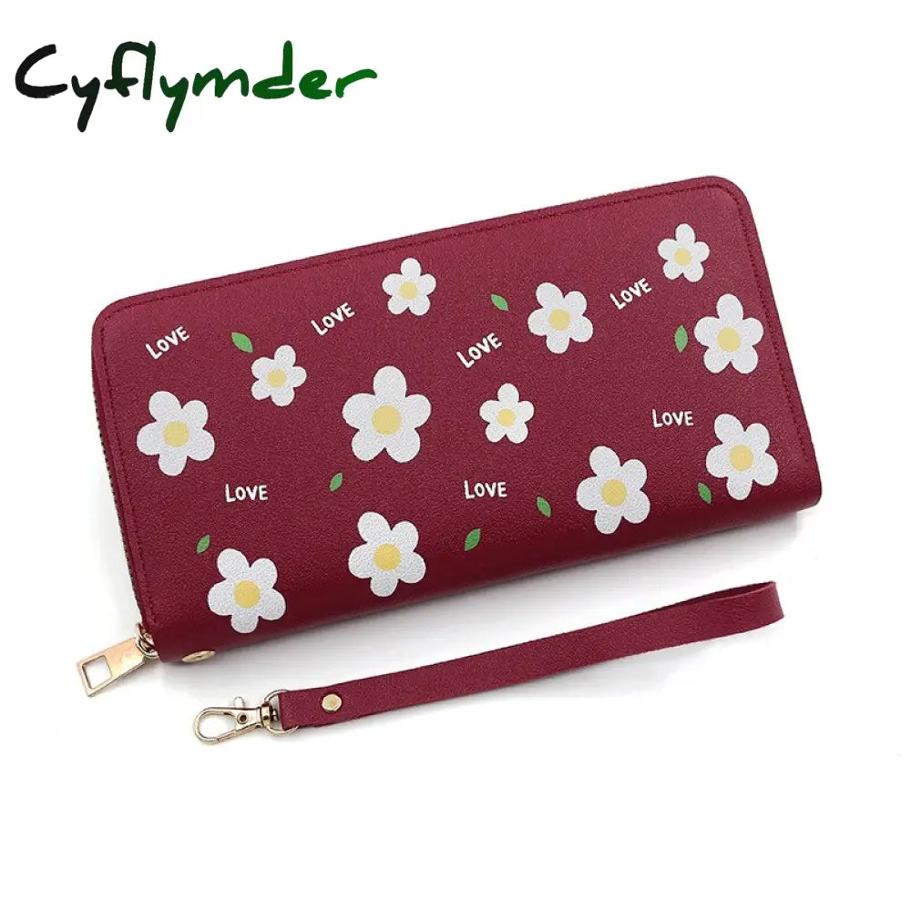 Cyflymder Print Women Long Wallets Pu Leather Large-Capacity Zipper Purse Mobile Phone Clutch Money