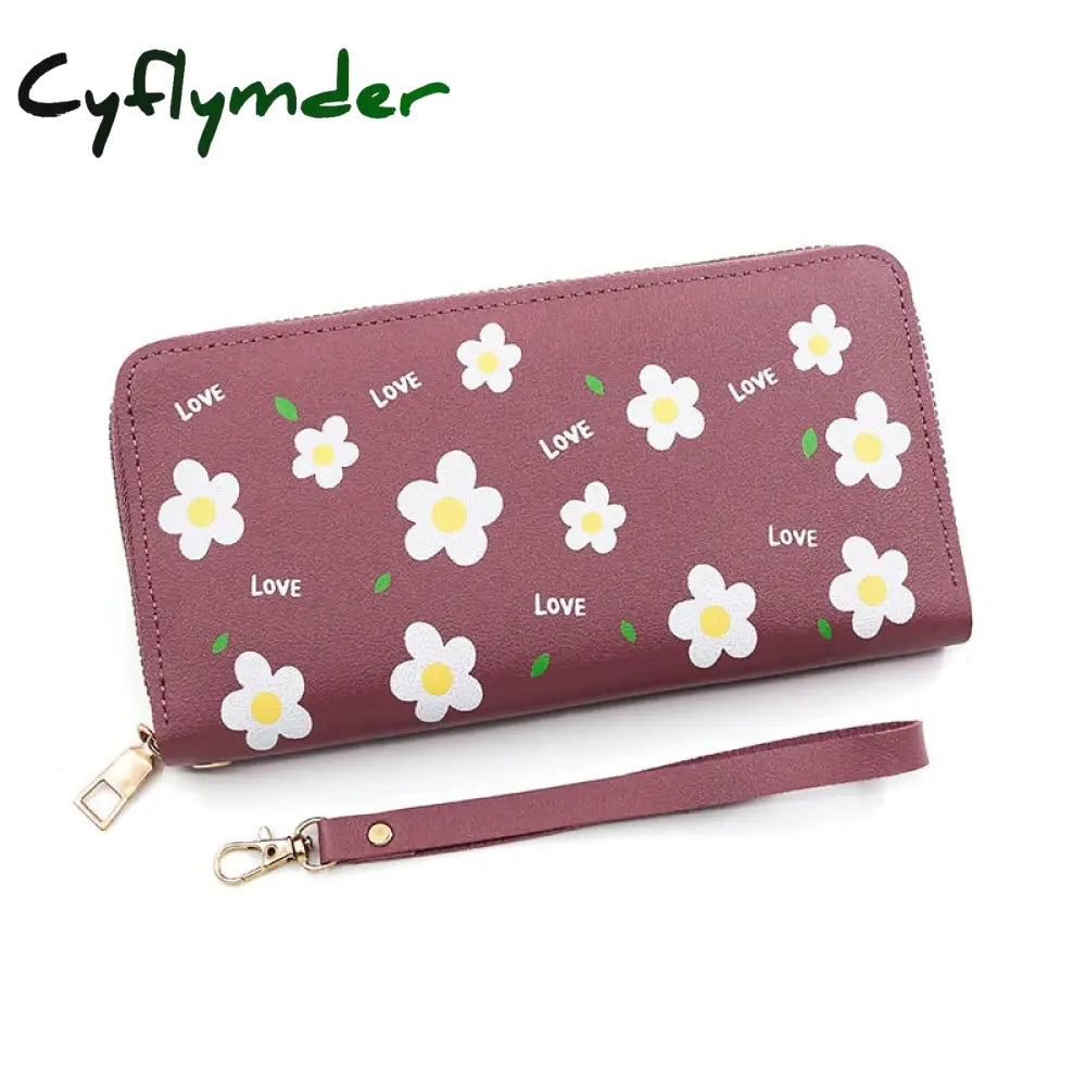 Cyflymder Print Women Long Wallets Pu Leather Large-Capacity Zipper Purse Mobile Phone Clutch Money