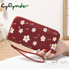 Cyflymder Print Women Long Wallets Pu Leather Large-Capacity Zipper Purse Mobile Phone Clutch Money