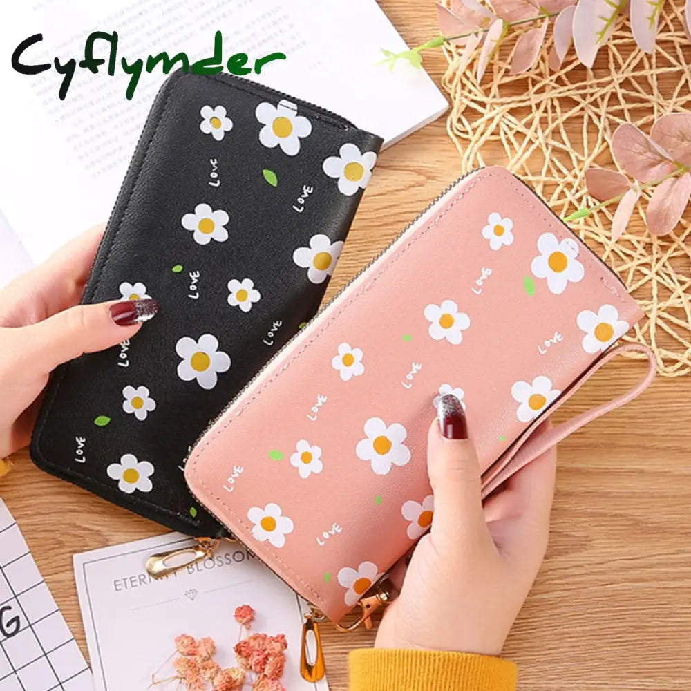 Cyflymder Print Women Long Wallets Pu Leather Large-Capacity Zipper Purse Mobile Phone Clutch Money