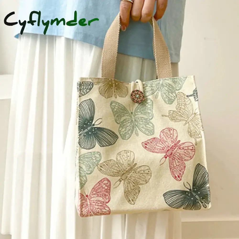 Cyflymder Printed Butterfly Lunch Bag For Women Girla Large Capacity Work Food Container Bags