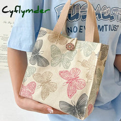 Cyflymder Printed Butterfly Lunch Bag For Women Girla Large Capacity Work Food Container Bags