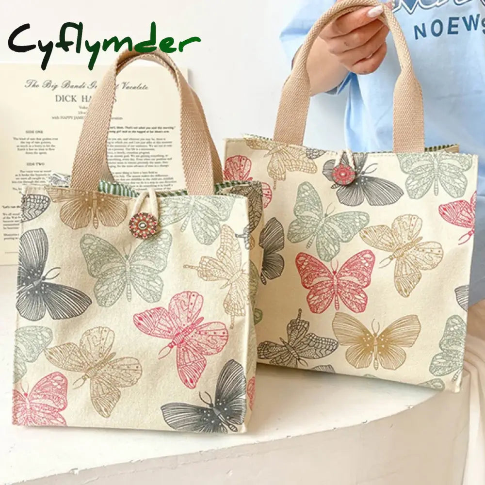 Cyflymder Printed Butterfly Lunch Bag For Women Girla Large Capacity Work Food Container Bags