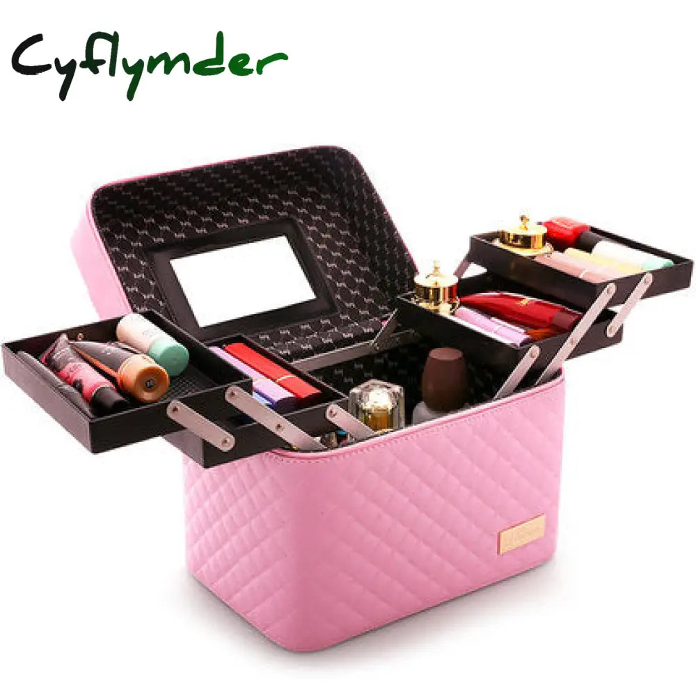 Cyflymder Professional Women Large Capacity Makeup Fashion Toiletry Cosmetic Bag Multilayer Storage