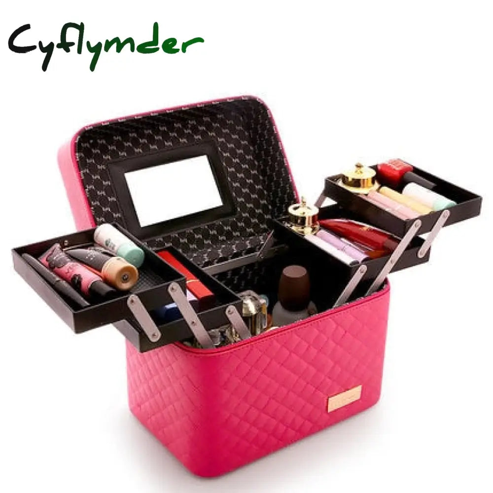 Cyflymder Professional Women Large Capacity Makeup Fashion Toiletry Cosmetic Bag Multilayer Storage