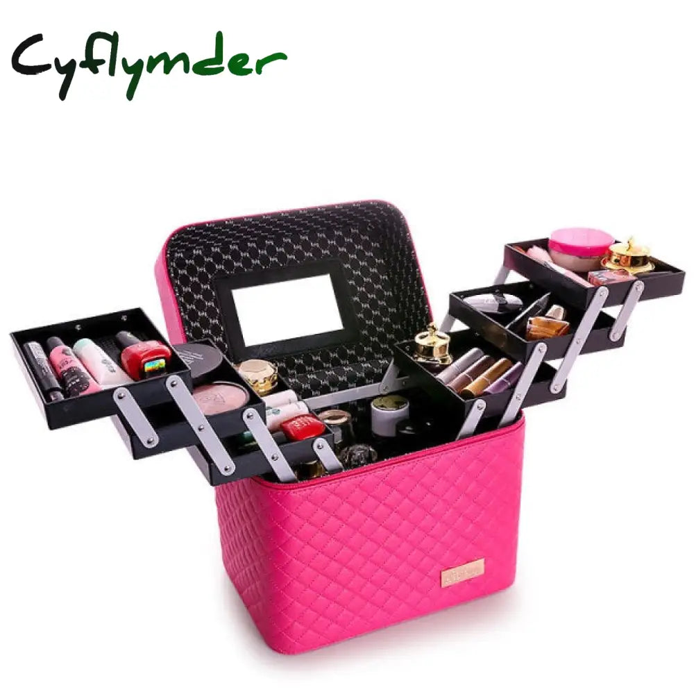 Cyflymder Professional Women Large Capacity Makeup Fashion Toiletry Cosmetic Bag Multilayer Storage