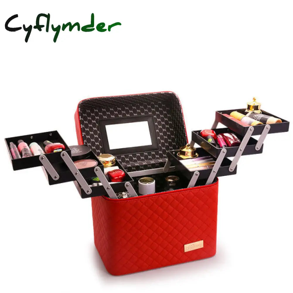 Cyflymder Professional Women Large Capacity Makeup Fashion Toiletry Cosmetic Bag Multilayer Storage