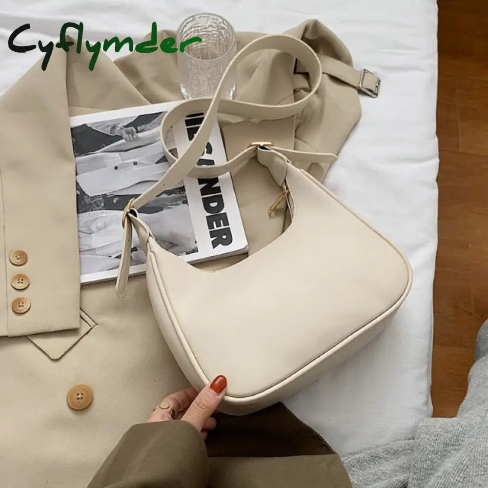 Cyflymder Pu Leather Half Moon Bags For Women Branded Luxury Fashion Shoulder Crossbody Handbag