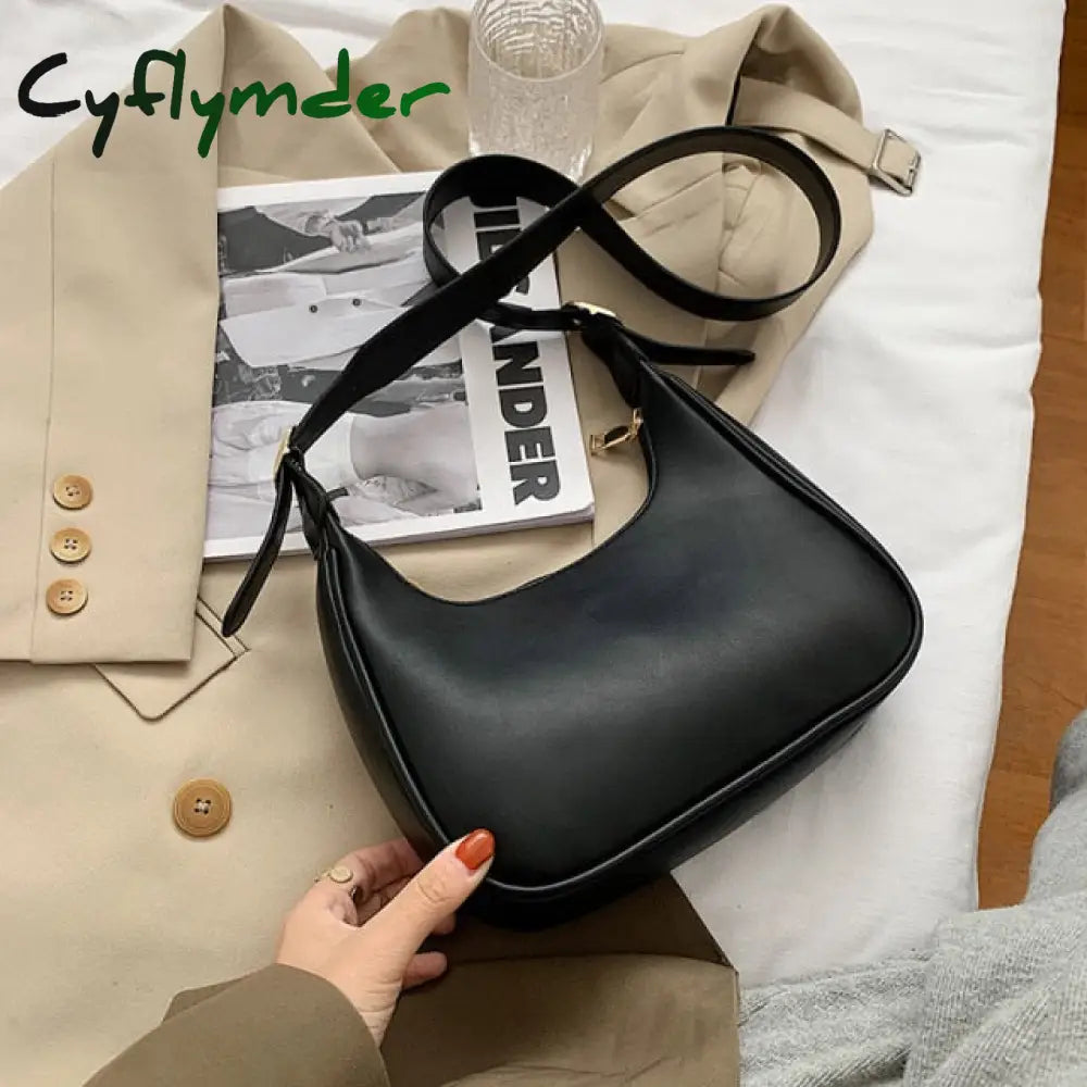 Cyflymder Pu Leather Half Moon Bags For Women Branded Luxury Fashion Shoulder Crossbody Handbag