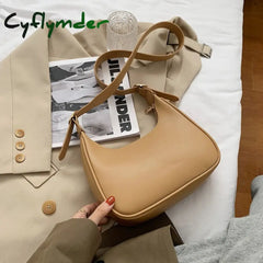 Cyflymder Pu Leather Half Moon Bags For Women Branded Luxury Fashion Shoulder Crossbody Handbag