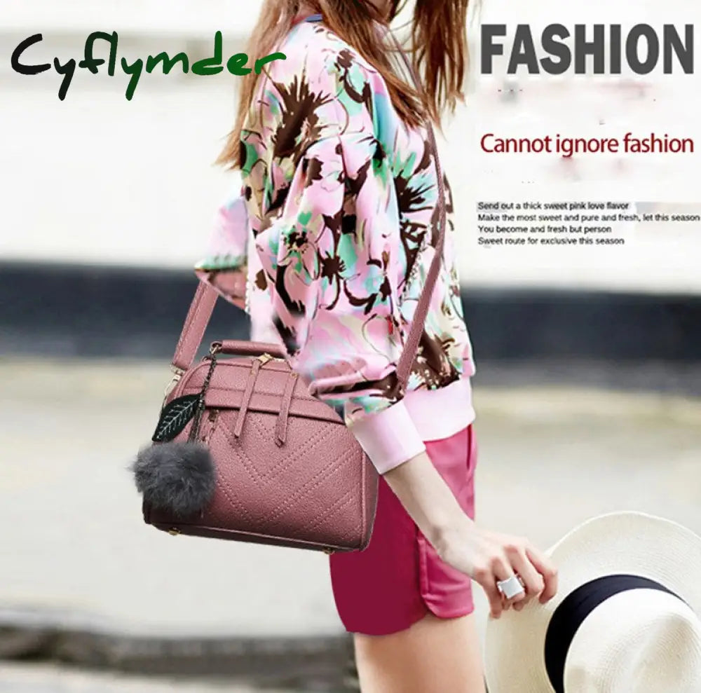 Cyflymder Pu Leather Handbag For Women Girl Fashion Tassel Messenger Bags With Ball Bolsa Female