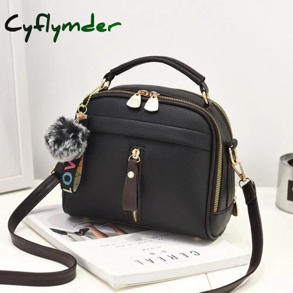 Cyflymder Pu Leather Handbag For Women Girl Fashion Tassel Messenger Bags With Ball Bolsa Female