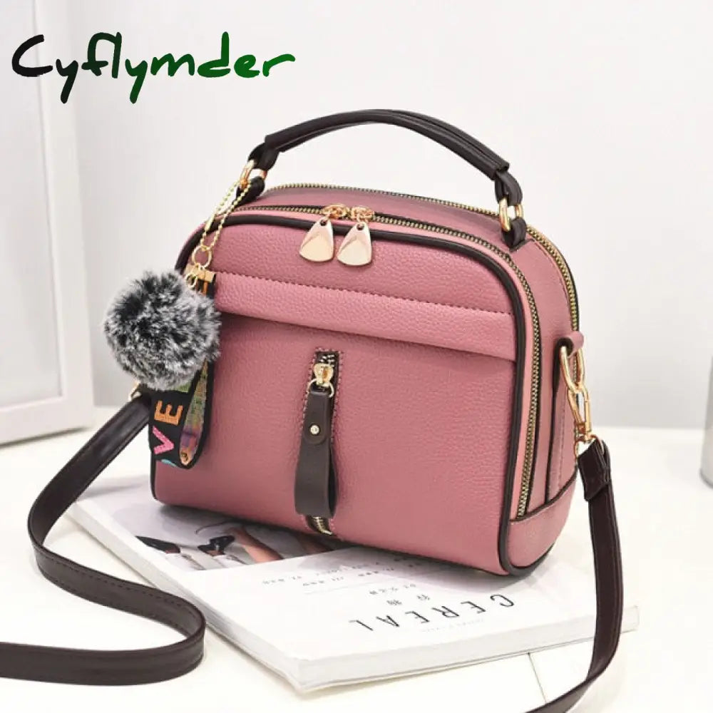 Cyflymder Pu Leather Handbag For Women Girl Fashion Tassel Messenger Bags With Ball Bolsa Female