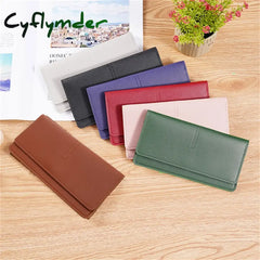 Cyflymder Pu Leather Long Women Thin Wallets Large Capacity Female Coin Purses Hasp Clutch Id