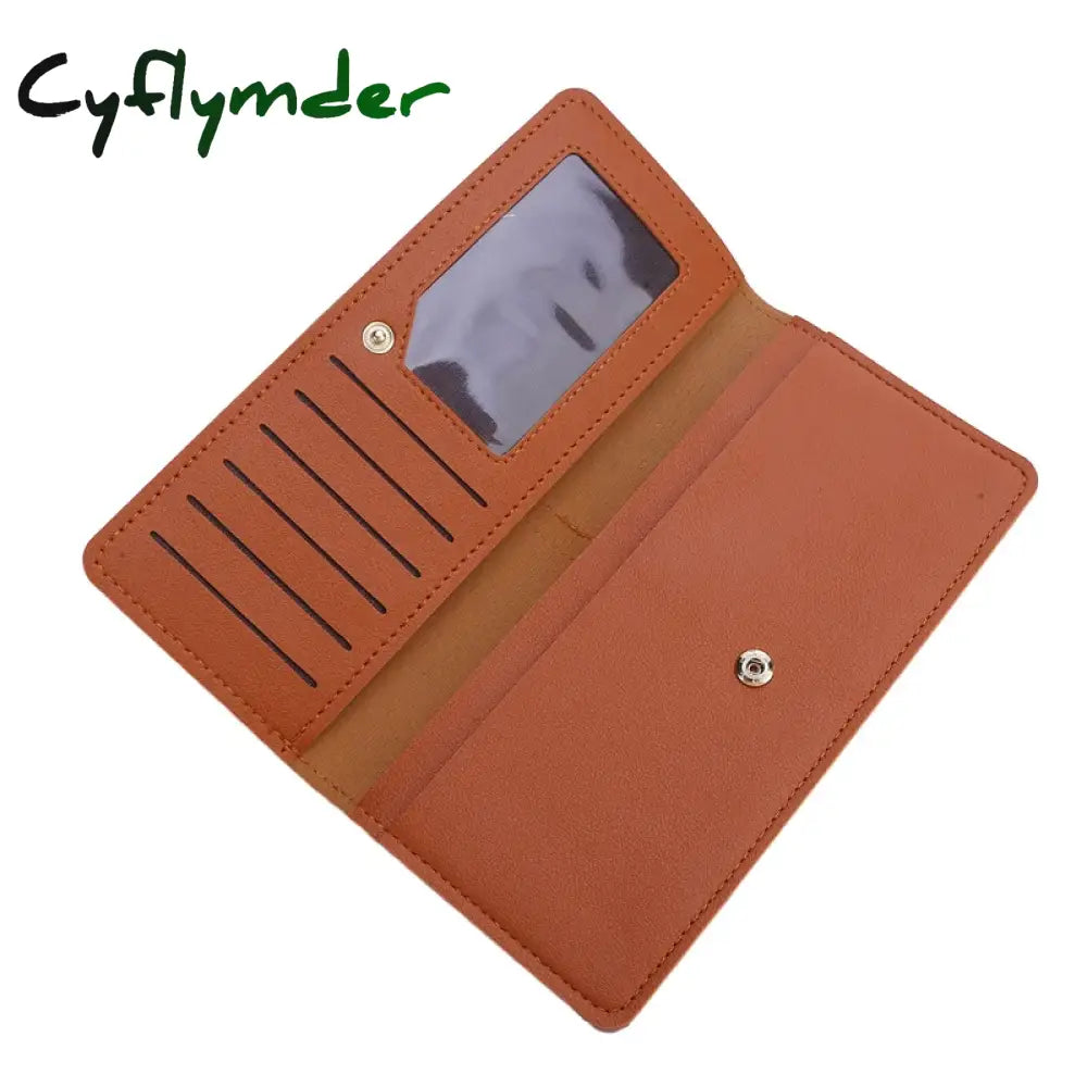 Cyflymder Pu Leather Long Women Thin Wallets Large Capacity Female Coin Purses Hasp Clutch Id