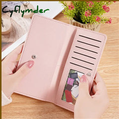 Cyflymder Pu Leather Long Women Thin Wallets Large Capacity Female Coin Purses Hasp Clutch Id