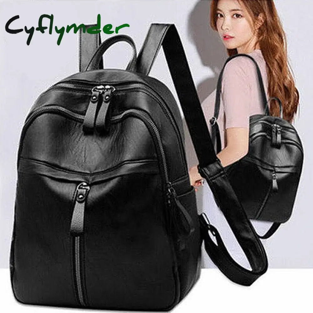 Cyflymder Pu Leather Small Backpack Women Fashion Shoulder Bag Ladies High Capacity Travel School