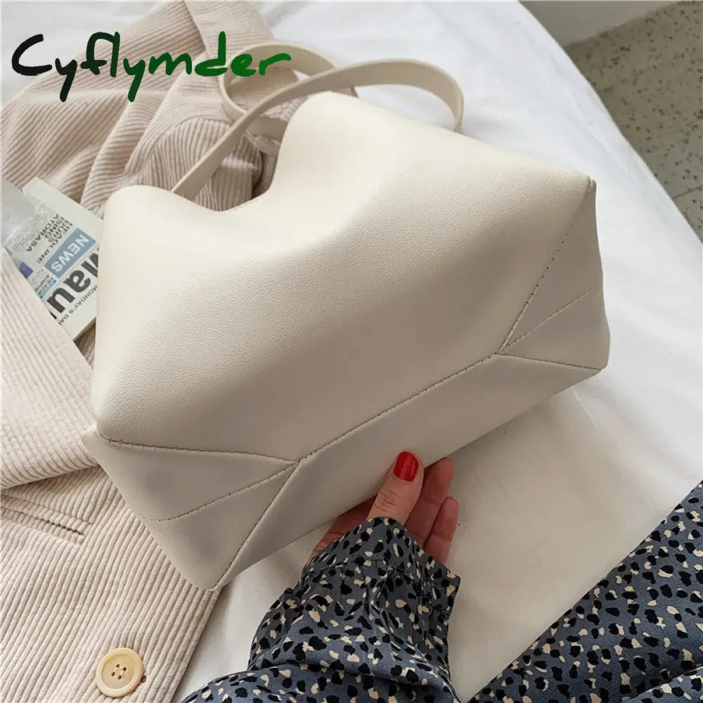 Cyflymder Pu Leather Women Bucket Shoulder Bag Brand Luxury Solid Color Ladies Handbags Casual