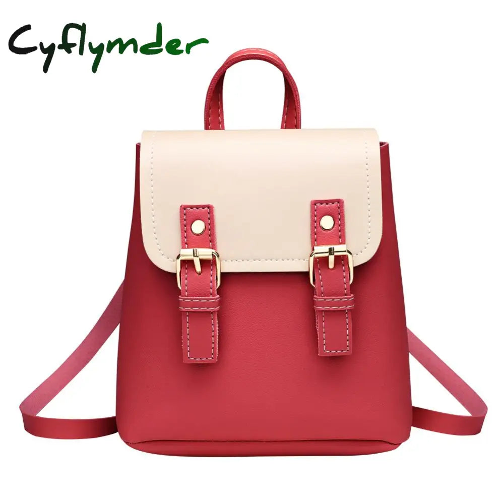 Cyflymder Pu Leather Women Small Backpack Fashion Splicing Hit Color Shoulder Bags School For