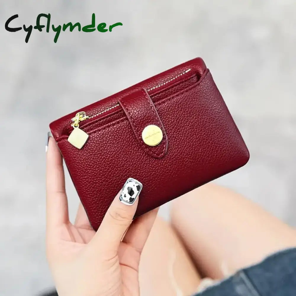 Cyflymder Pu Leather Women’s Wallet Portable Double Fold Short Money Bag Multi Functional Small