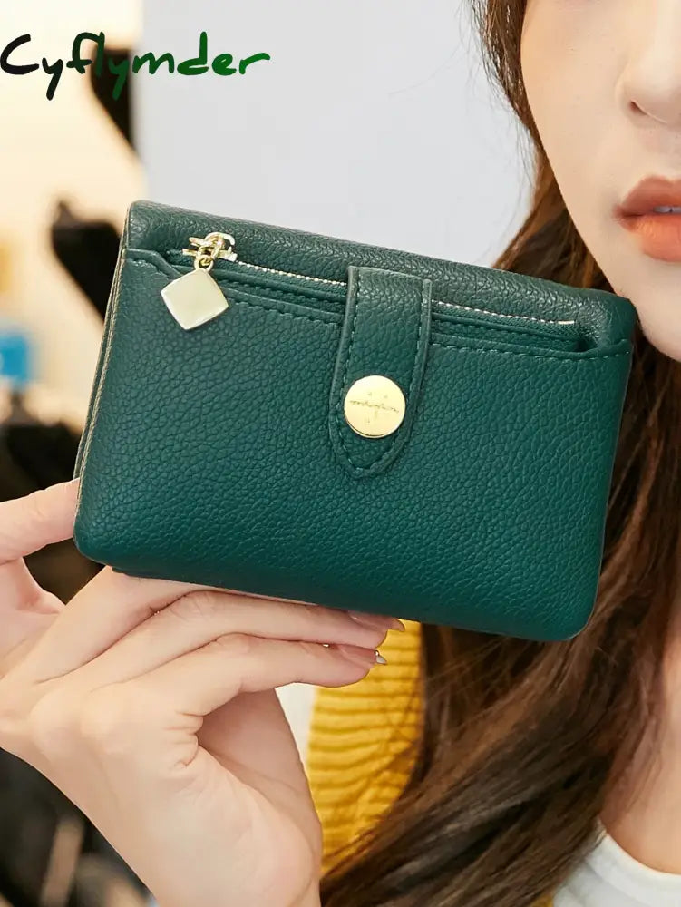 Cyflymder Pu Leather Women’s Wallet Portable Double Fold Short Money Bag Multi Functional Small