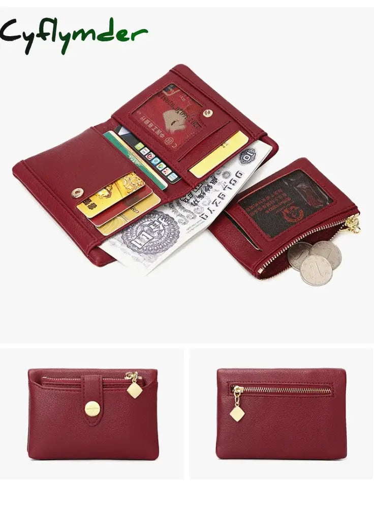 Cyflymder Pu Leather Women’s Wallet Portable Double Fold Short Money Bag Multi Functional Small