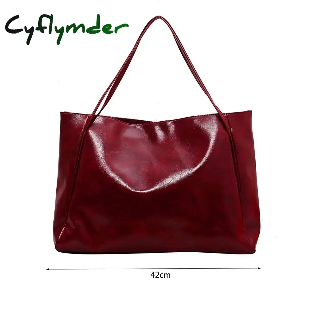 Cyflymder PU Tote Bag Trendy Large Capacity All-match Shoppoing Bag Commuting Bag Daily Life BLACK