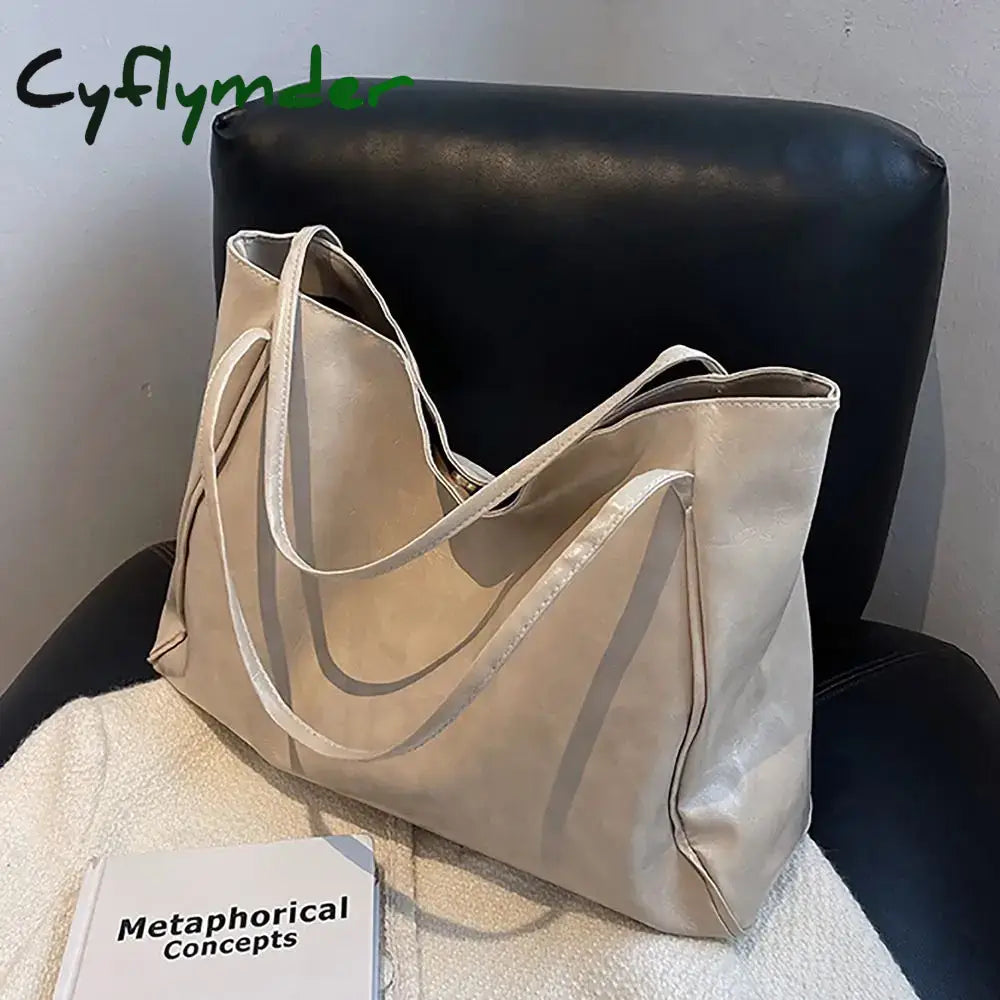 Cyflymder PU Tote Bag Trendy Large Capacity All-match Shoppoing Bag Commuting Bag Daily Life BLACK
