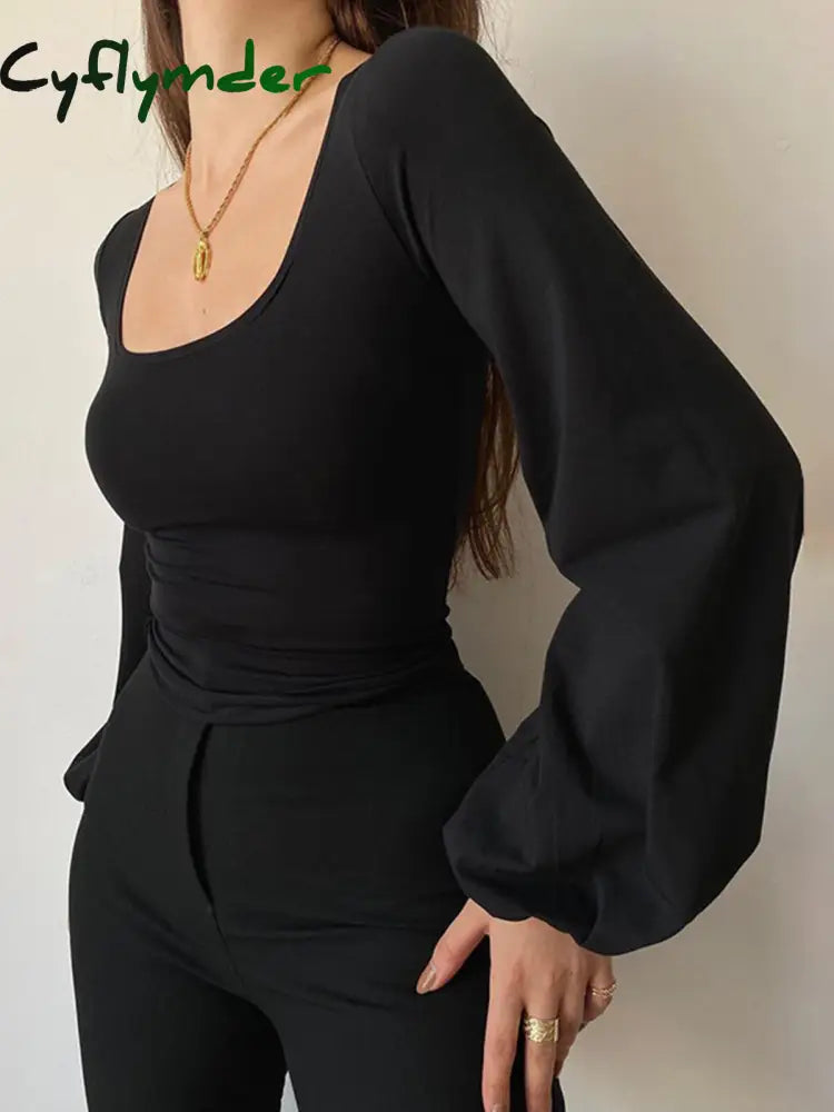 Cyflymder - Puff Sleeve Square Neck Blouse Blouses