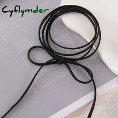 Cyflymder Punk Goth Black Velvet Big Bowknot Pendant Chokers Necklace For Women 145Cm Weave Knotted