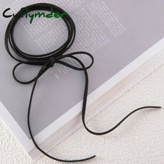 Cyflymder Punk Goth Black Velvet Big Bowknot Pendant Chokers Necklace For Women 145Cm Weave Knotted