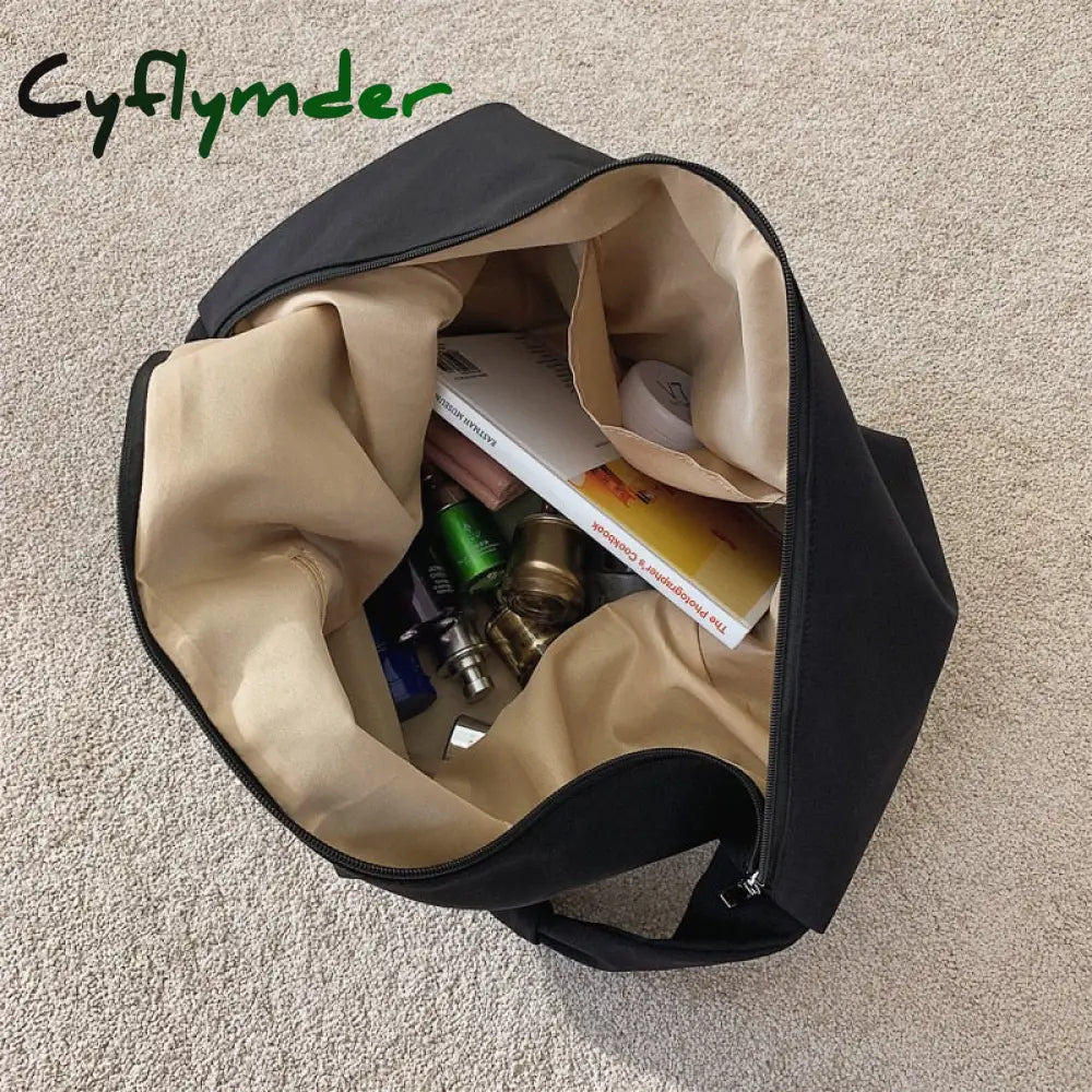 Cyflymder Pure Color Nylon Big Tote Bags For Women New Shoulder Shopping Bag Waterproof Fabric