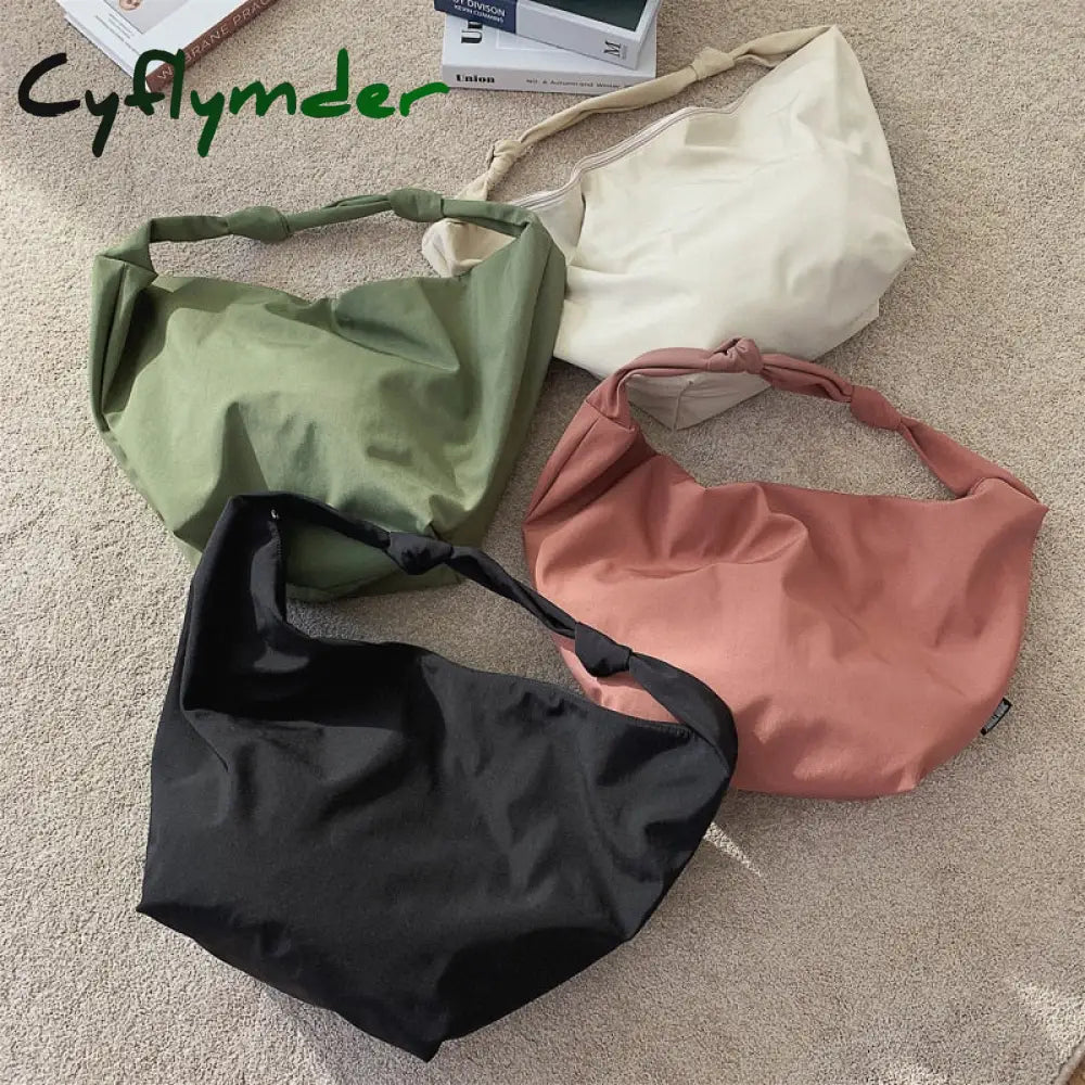 Cyflymder Pure Color Nylon Big Tote Bags For Women New Shoulder Shopping Bag Waterproof Fabric