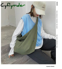 Cyflymder Pure Color Nylon Big Tote Bags For Women New Shoulder Shopping Bag Waterproof Fabric