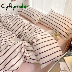 Cyflymder Pure Cotton Home Textile Blue Striped Bedding Set Simple Soft Duvet Cover Sheet Pillowcase Ins Style Bed